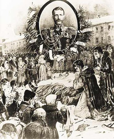 61. 1905. Е.Ф. на месте убиймства мужа. Гравюра 1910 г..jpg